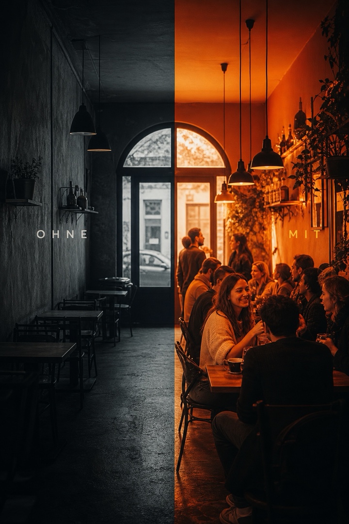 Kreativ-One-Shot Pro/Contra: Café leer und voll in einem Bild